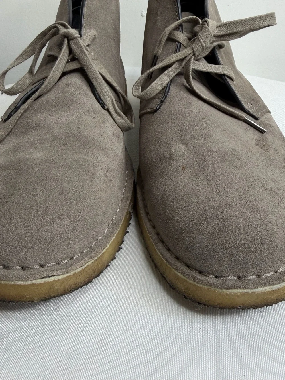Coach Taupe Suede Chukka Boots with Black Heel Detail
